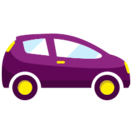 Icon eines magentafarbenen Autos mit gelben Rädern